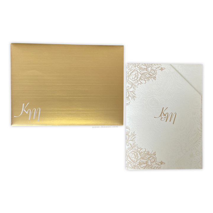 Trifold Pearl White Classic Custom Invitation Card with Clear Acrylic and Paper Inserts, Custom Damask Theme Acrylic Invitation AML-333  Raniti LLC - Custom Invitations & Stationery