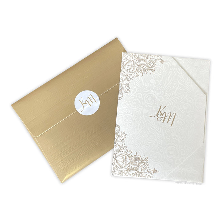 Trifold Pearl White Classic Custom Invitation Card with Clear Acrylic and Paper Inserts, Custom Damask Theme Acrylic Invitation AML-333  Raniti LLC - Custom Invitations & Stationery