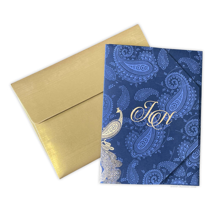 Trifold Blue Classic Custom Invitation Card with Clear Acrylic and Paper Inserts, Custom Peacock Theme Acrylic Invitation AML-355  Raniti LLC - Custom Invitations & Stationery