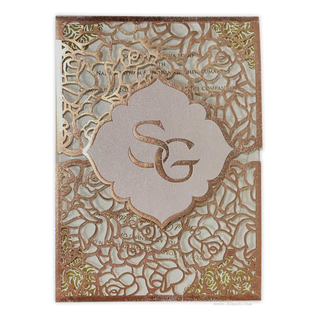 Laser Cut Rose Gold Gate Fold Custom Invitation Card with Inserts | Luxury Wedding Invitation cards online AML-344  Raniti LLC - Custom Invitations & Stationery