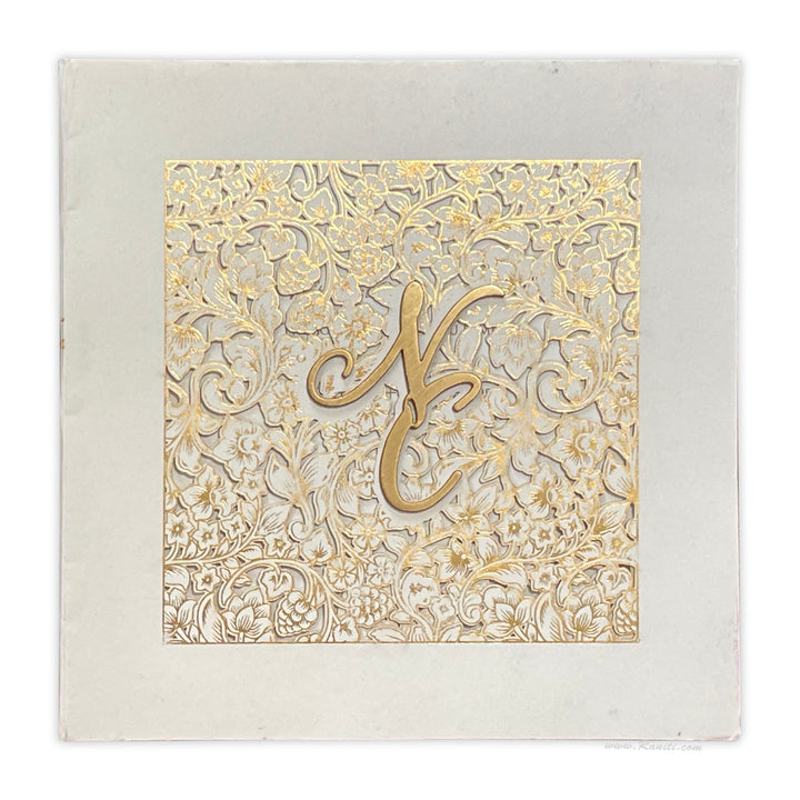 White and Gold Laser Cut Classic Cover Custom Wedding Invitation Card |Laser Cut Classic Luxury Custom Invitation AML-346  Raniti LLC - Custom Invitations & Stationery