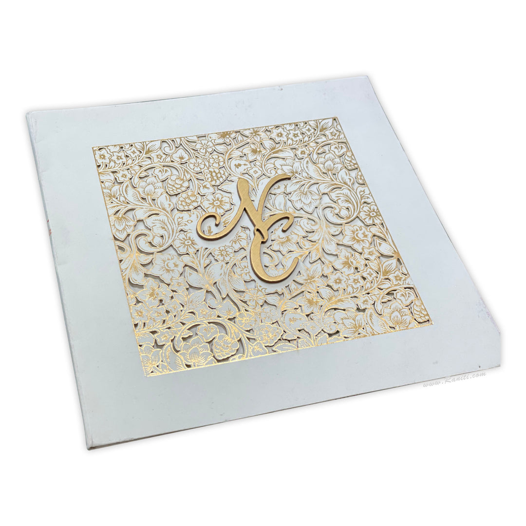 White and Gold Laser Cut Classic Cover Custom Wedding Invitation Card |Laser Cut Classic Luxury Custom Invitation AML-346  Raniti LLC - Custom Invitations & Stationery