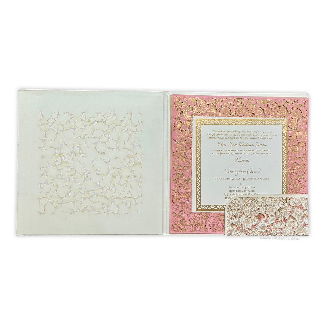 White and Gold Laser Cut Classic Cover Custom Wedding Invitation Card |Laser Cut Classic Luxury Custom Invitation AML-346  Raniti LLC - Custom Invitations & Stationery