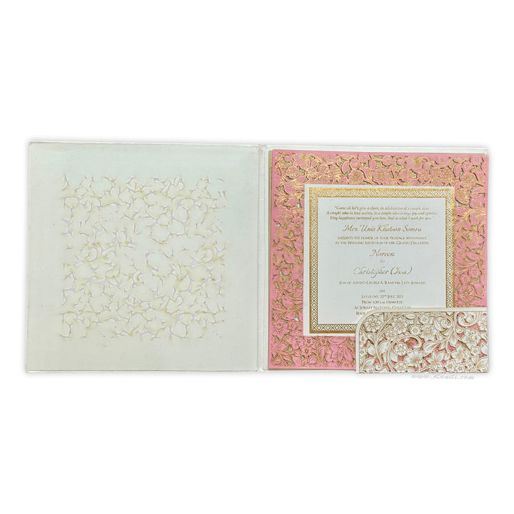 White and Gold Laser Cut Classic Cover Custom Wedding Invitation Card |Laser Cut Classic Luxury Custom Invitation AML-346  Raniti LLC - Custom Invitations & Stationery