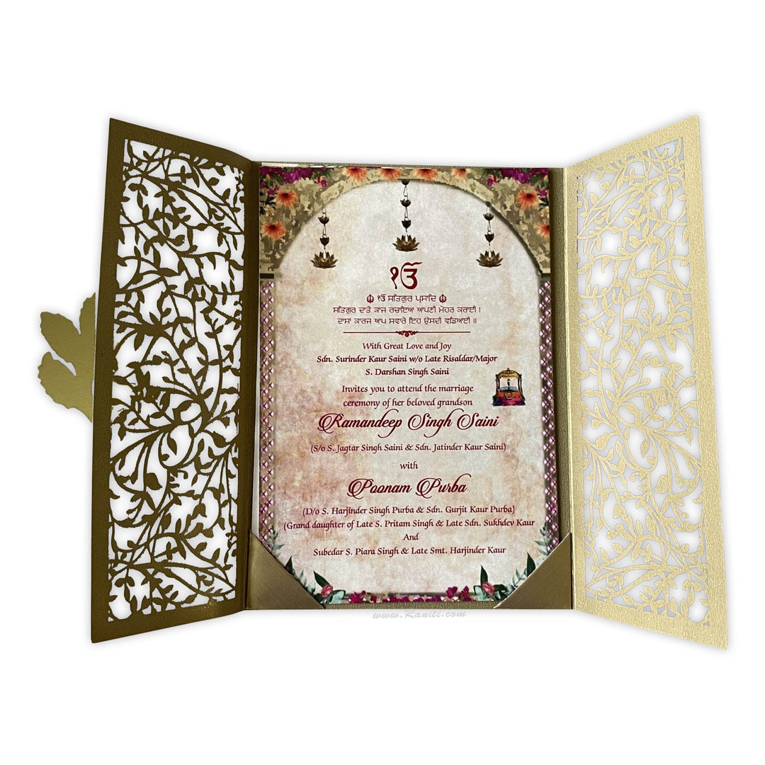 Laser Cut Golden Gate Fold Custom Invitation Card with Multicolored Cascading Inserts AML-358  Raniti LLC - Custom Invitations & Stationery