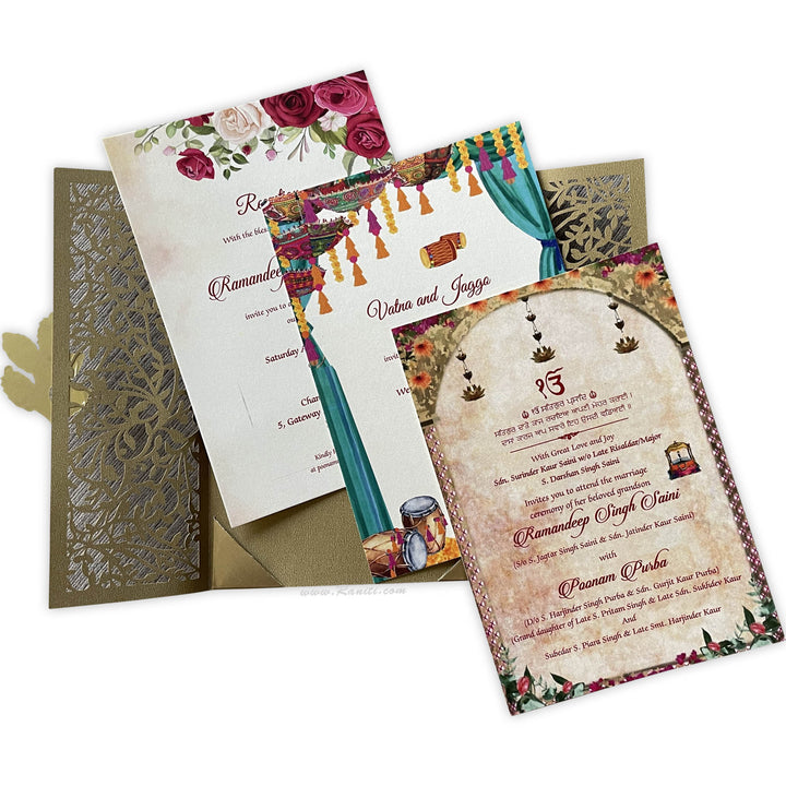 Laser Cut Golden Gate Fold Custom Invitation Card with Multicolored Cascading Inserts AML-358  Raniti LLC - Custom Invitations & Stationery