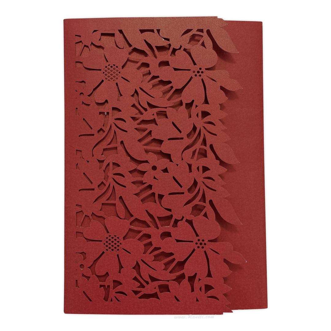 Trifold Laser Cut Red Custom Invitation Card with Floral Digital Multiple Inserts AML-374  Raniti LLC - Custom Invitations & Stationery