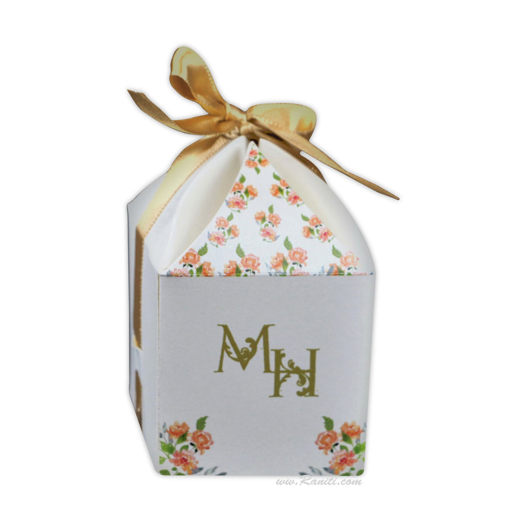 Floral Theme Sweet-Cake-Chocolate-Favor Custom Box with Personalized Ribbon | Wedding Cake Box | Elegant Favor Boxes | Thank You Gift Boxes FB-52  Raniti LLC - Custom Invitations & Stationery