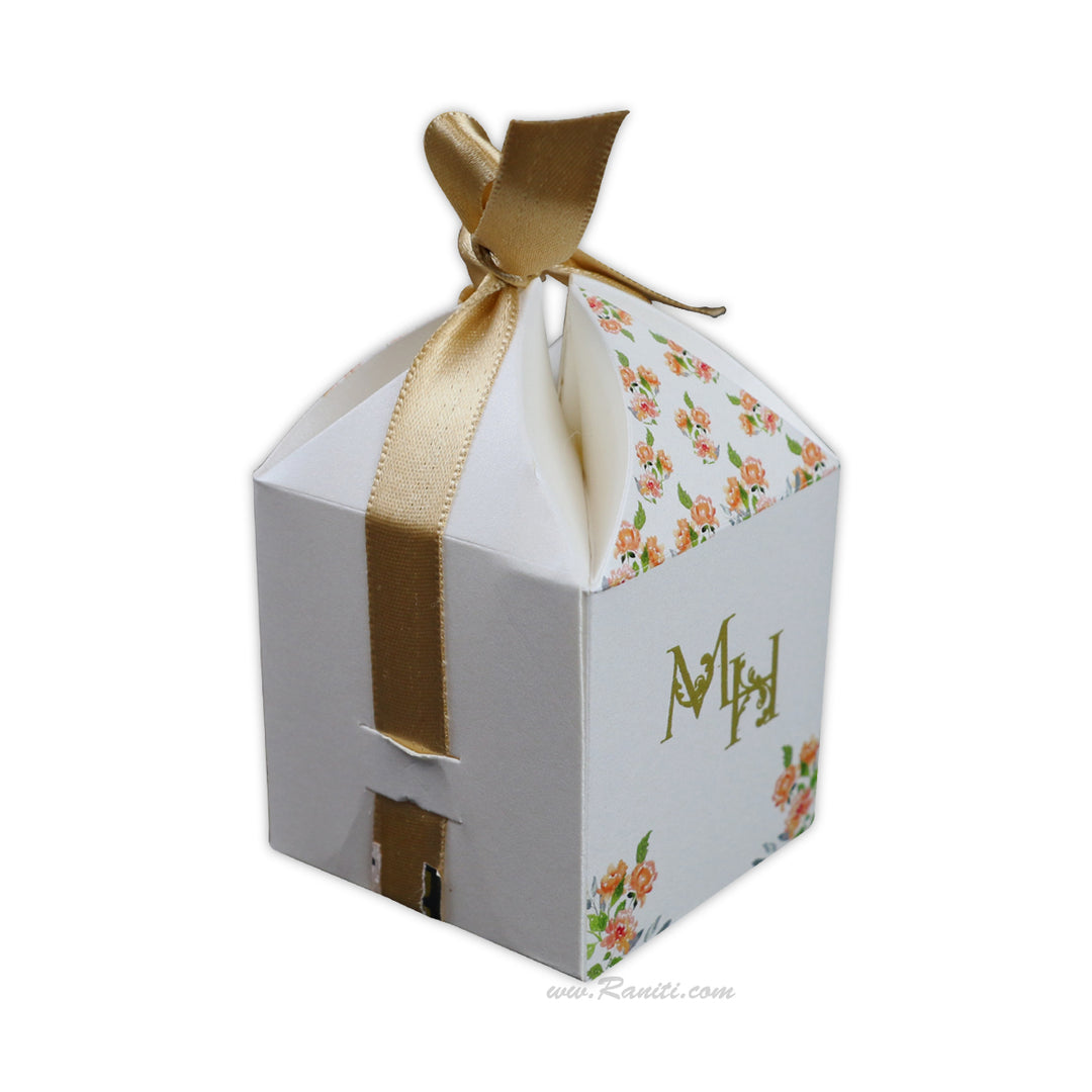 Floral Theme Sweet-Cake-Chocolate-Favor Custom Box with Personalized Ribbon | Wedding Cake Box | Elegant Favor Boxes | Thank You Gift Boxes FB-52  Raniti LLC - Custom Invitations & Stationery