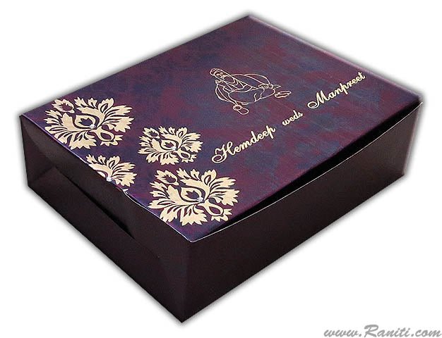 Purple Damask Theme Sweet-Cake-Chocolate Custom Box | Sikh Wedding Cake Box | Traditional Sweet Favor Boxes | Thank You Gift Boxes | SB-14  Raniti LLC - Custom Invitations & Stationery