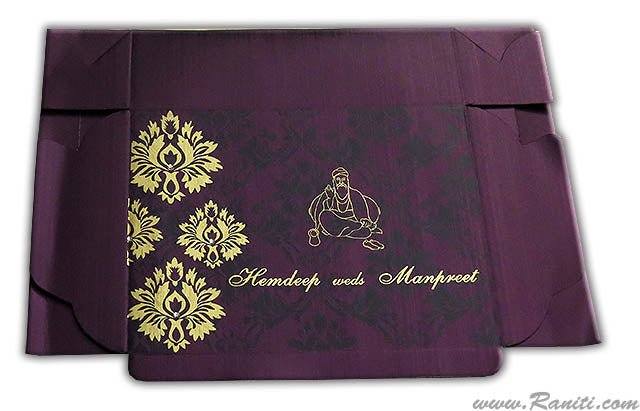 Purple Damask Theme Sweet-Cake-Chocolate Custom Box | Sikh Wedding Cake Box | Traditional Sweet Favor Boxes | Thank You Gift Boxes | SB-14  Raniti LLC - Custom Invitations & Stationery