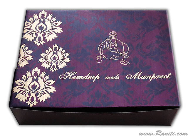 Purple Damask Theme Sweet-Cake-Chocolate Custom Box | Sikh Wedding Cake Box | Traditional Sweet Favor Boxes | Thank You Gift Boxes | SB-14  Raniti LLC - Custom Invitations & Stationery