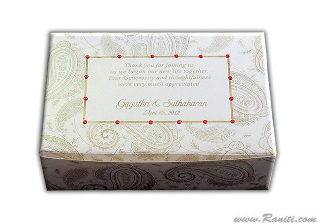 Paisley Theme Pearl Sweet-Cake-Chocolate Custom Box | Wedding Cake Box | Traditional Sweet Favor Boxes | Thank You Gift Boxes | SB-17  Raniti LLC - Custom Invitations & Stationery