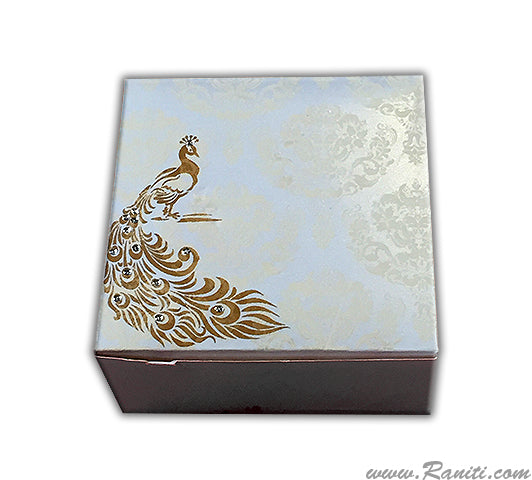 Peacock Theme Sweet-Cake-Chocolate Custom Box | Wedding Cake Box | Elegant Favor Boxes | Thank You Gift Boxes | White Cake Boxes | SB-19  Raniti LLC - Custom Invitations & Stationery