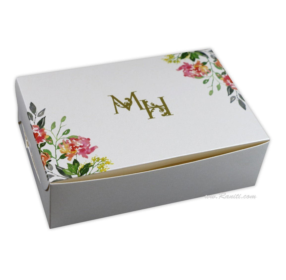 Floral Theme Sweet-Cake-Chocolate Custom Box | Wedding Gift Sweet Box | Vintage Theme Foldable Sweet Boxes | Thank You Gift Favor Boxes | SB-28  Raniti LLC - Custom Invitations & Stationery