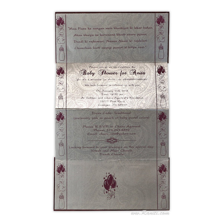 Baby Girl Shower Custom Invitation Card Two Fold Silver and Purple AMSO - 8 - Raniti LLC - Custom Invitations & Stationery
