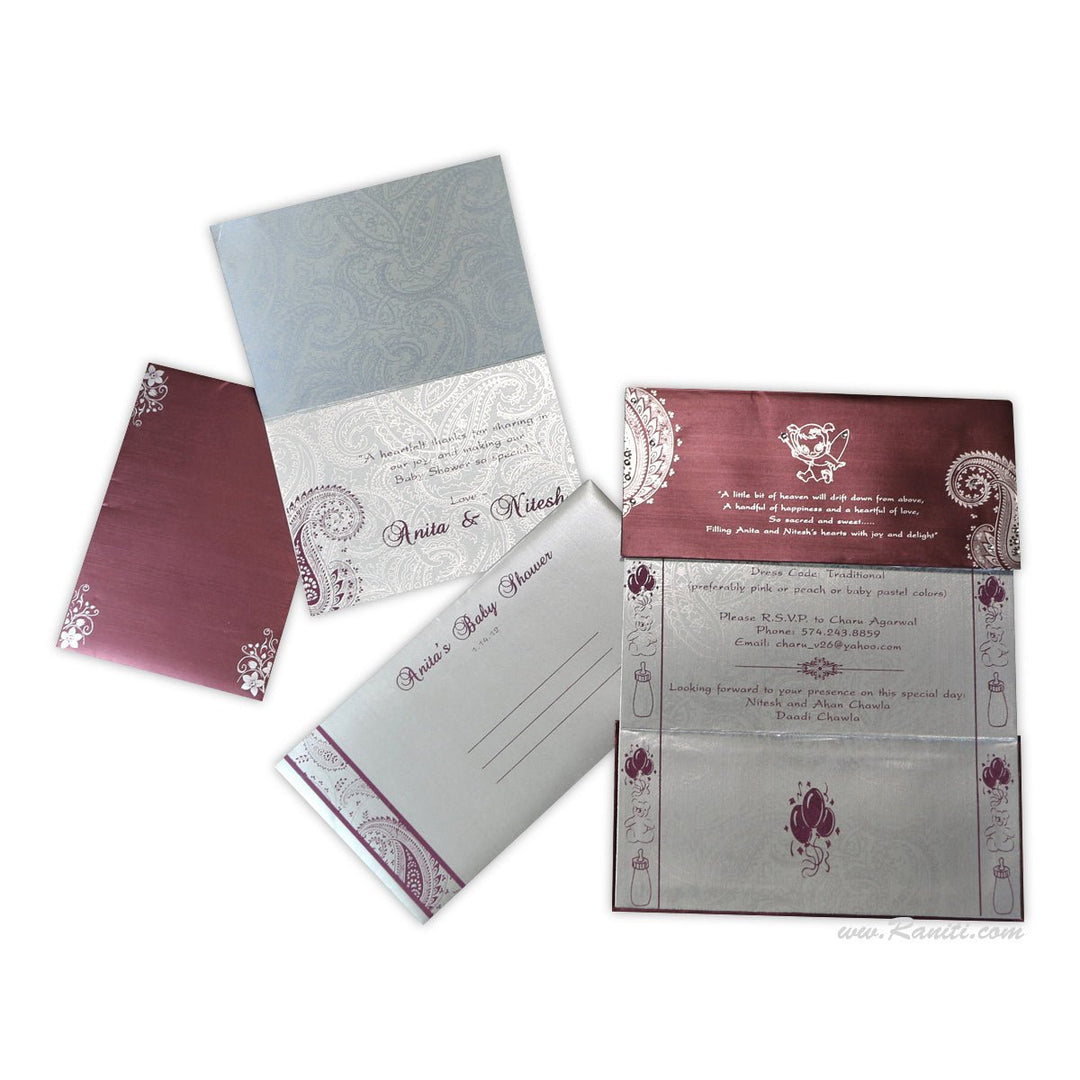 Baby Girl Shower Custom Invitation Card Two Fold Silver and Purple AMSO - 8 - Raniti LLC - Custom Invitations & Stationery