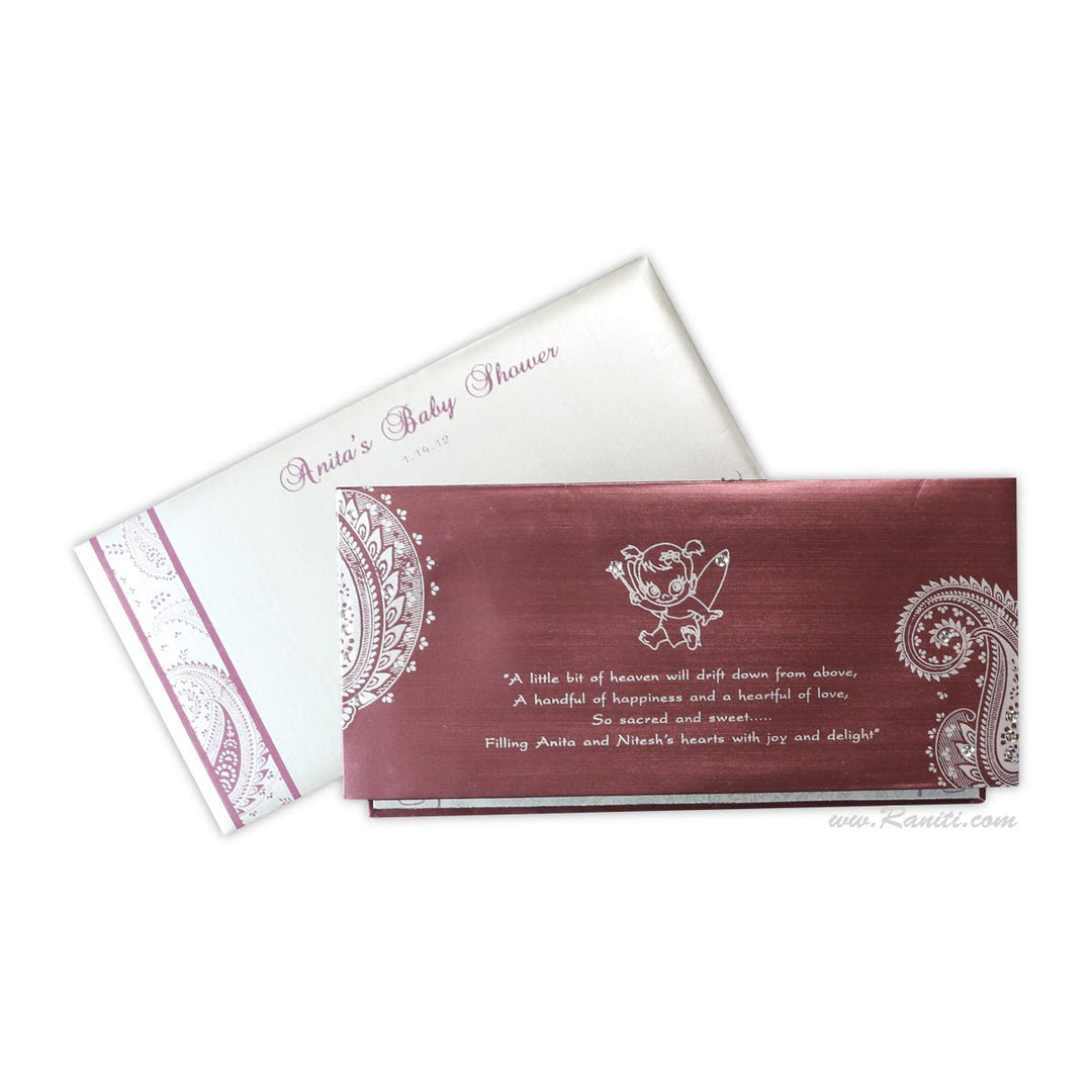 Baby Girl Shower Custom Invitation Card Two Fold Silver and Purple AMSO - 8 - Raniti LLC - Custom Invitations & Stationery