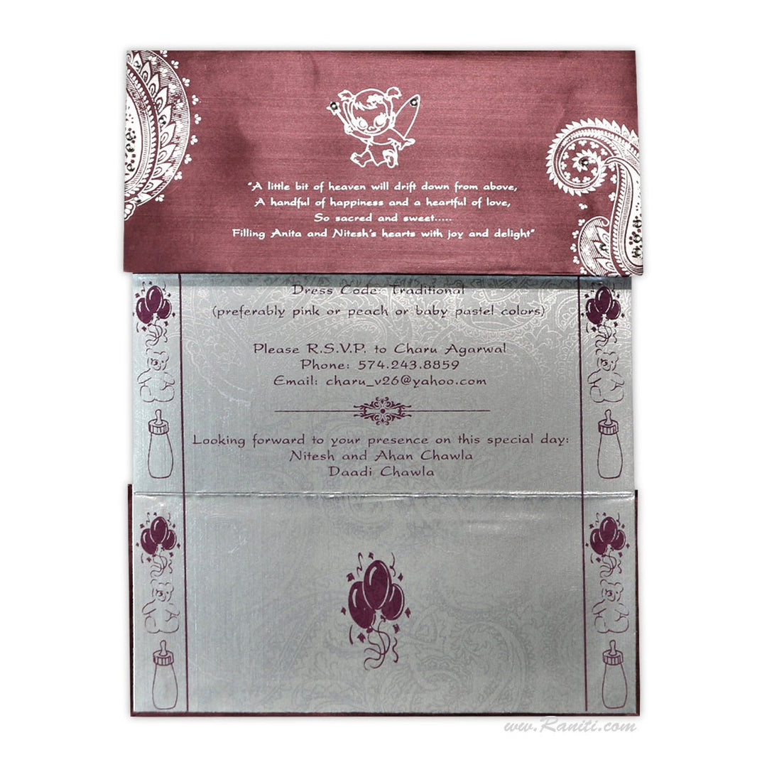 Baby Girl Shower Custom Invitation Card Two Fold Silver and Purple AMSO - 8 - Raniti LLC - Custom Invitations & Stationery