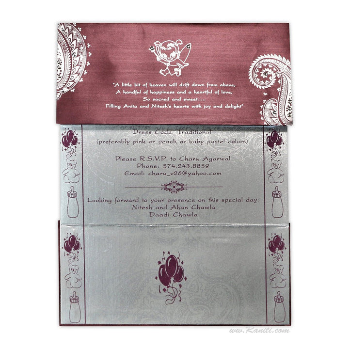 Baby Girl Shower Custom Invitation Card Two Fold Silver and Purple AMSO - 8 - Raniti LLC - Custom Invitations & Stationery
