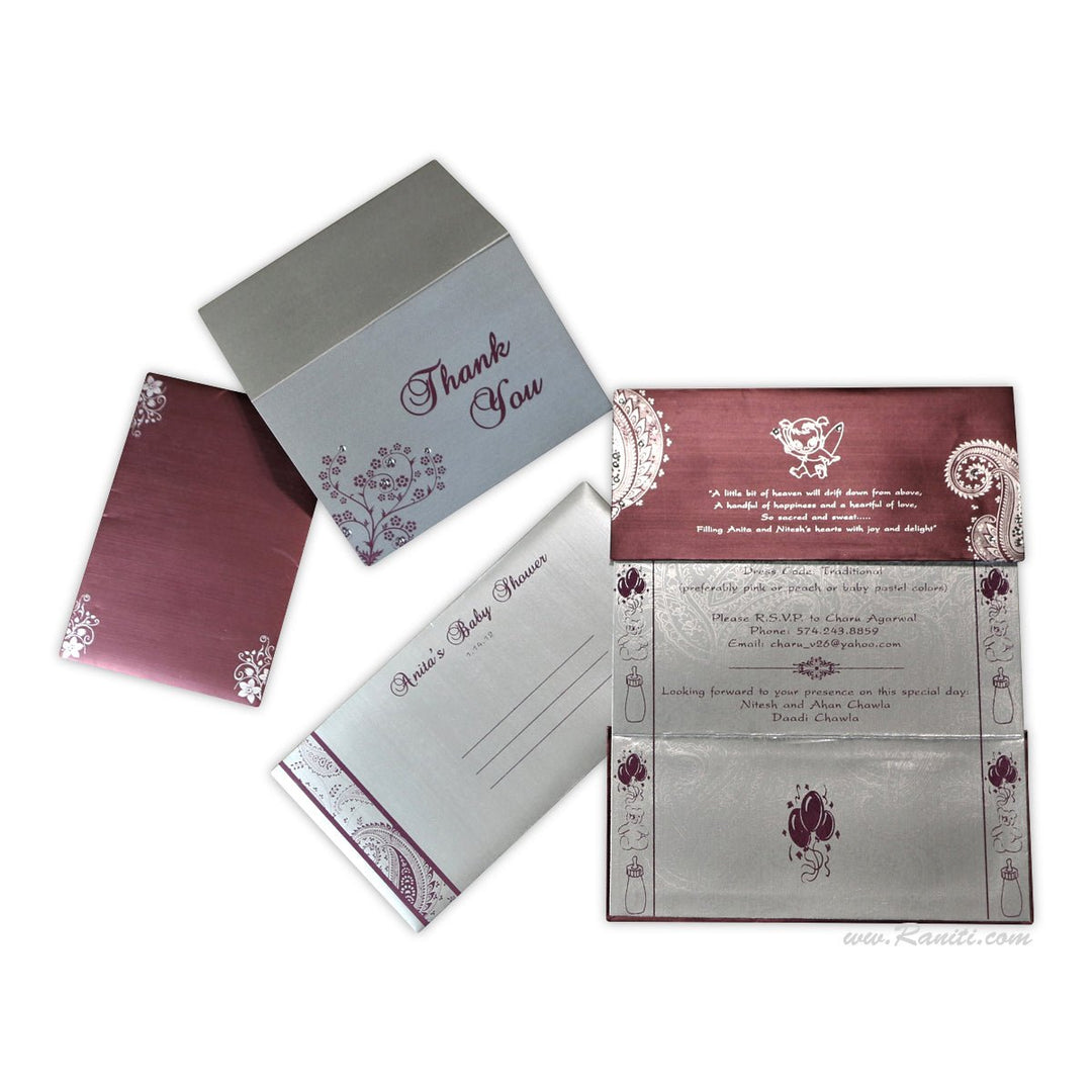 Baby Girl Shower Custom Invitation Card Two Fold Silver and Purple AMSO - 8 - Raniti LLC - Custom Invitations & Stationery