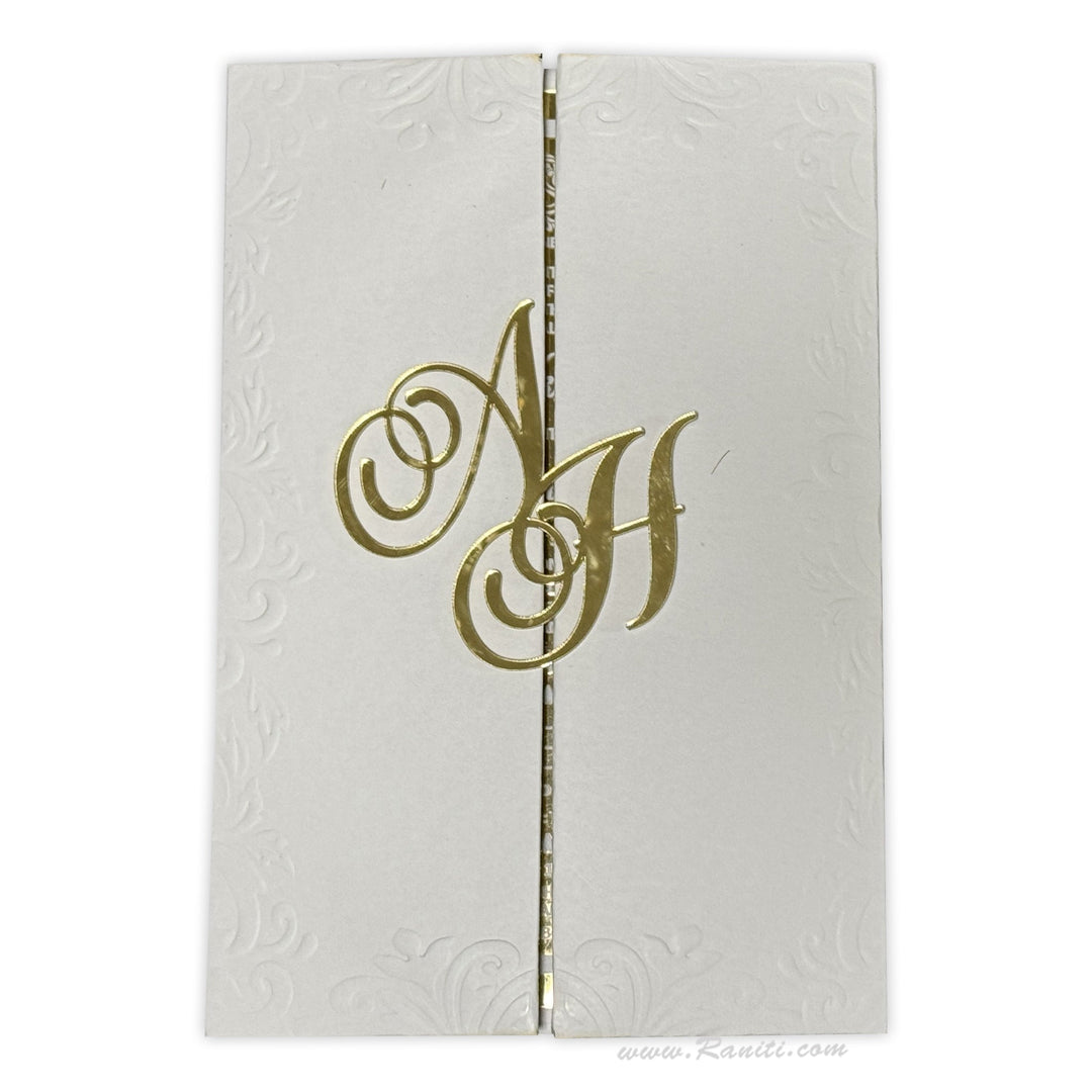 Bespoke Luxury Custom Invitation Card with Gold Acrylic and Paper Inserts, Gatefold Classic White and Gold ACDHL - 27 - Raniti LLC - Custom Invitations & Stationery