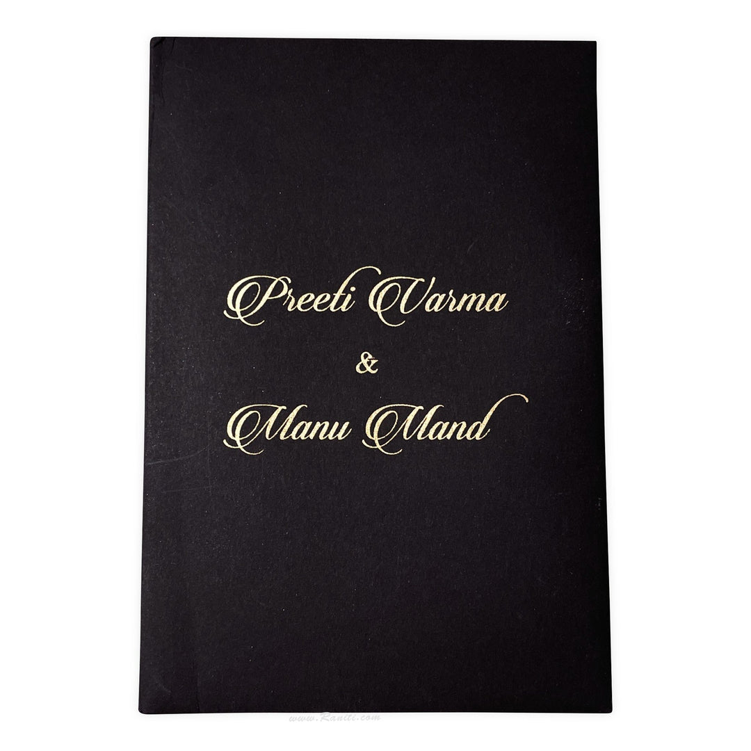 Black Hardcover Custom Wedding Invitation Card | Custom Black Invitation Card With Marble Print Envelope Liner, Floral Print and Multiple Inserts AMH - 185 - Raniti LLC - Custom Invitations & Stationery