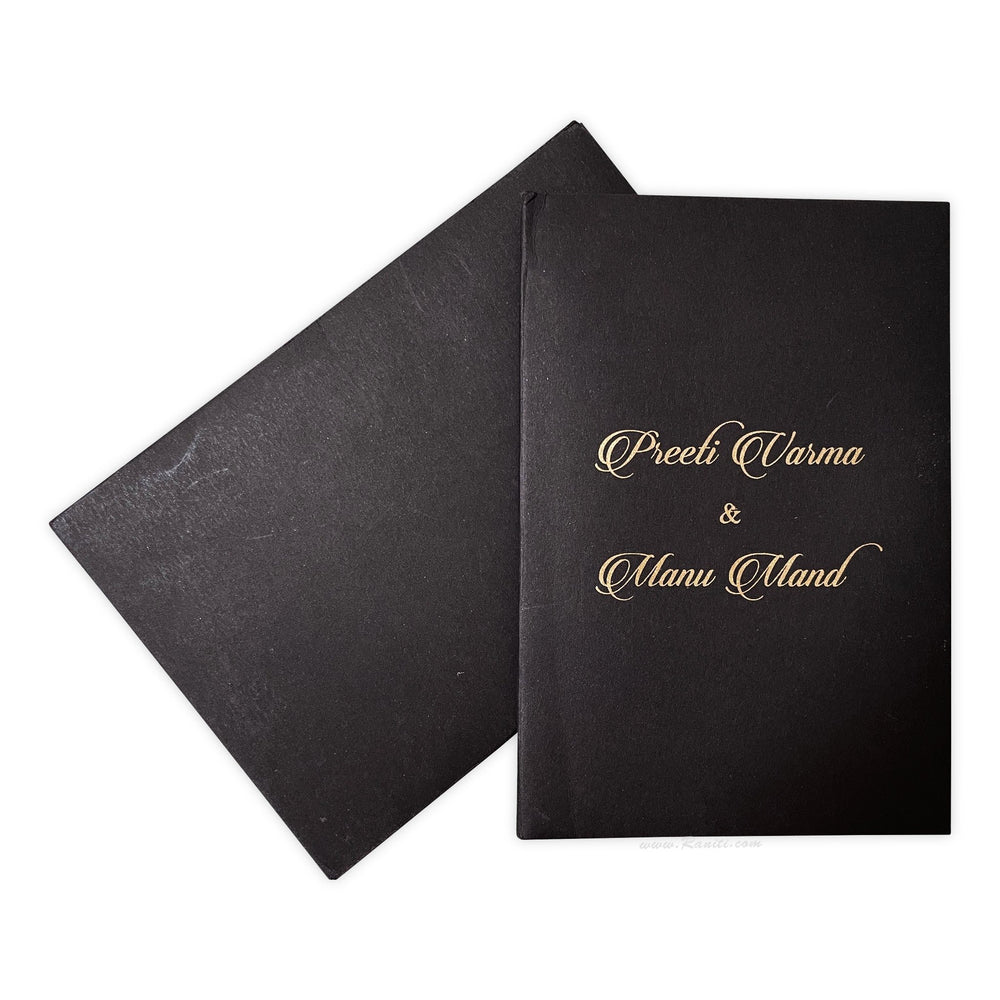 Black Hardcover Custom Wedding Invitation Card | Custom Black Invitation Card With Marble Print Envelope Liner, Floral Print and Multiple Inserts AMH - 185 - Raniti LLC - Custom Invitations & Stationery