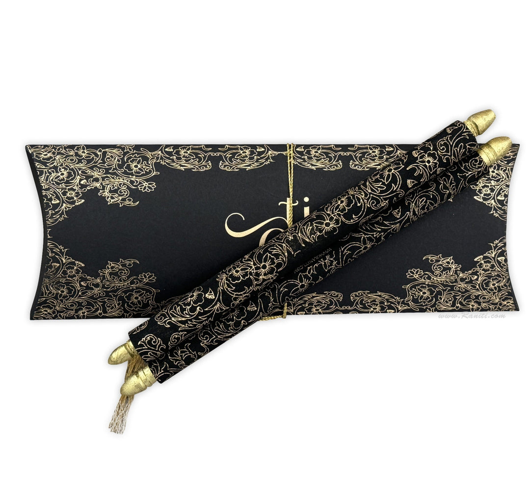 Black Scroll Invitation Card | Luxury Royal Scroll Invitation for Wedding AMSC - 59 - Raniti LLC - Custom Invitations & Stationery
