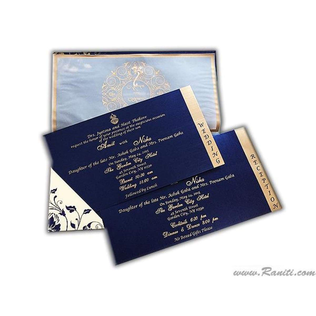 Blue and Golden Rectangle Custom Invitation Card with Cascading Inserts AM-21 freeshipping - Raniti LLC - Custom Invitations & Stationery