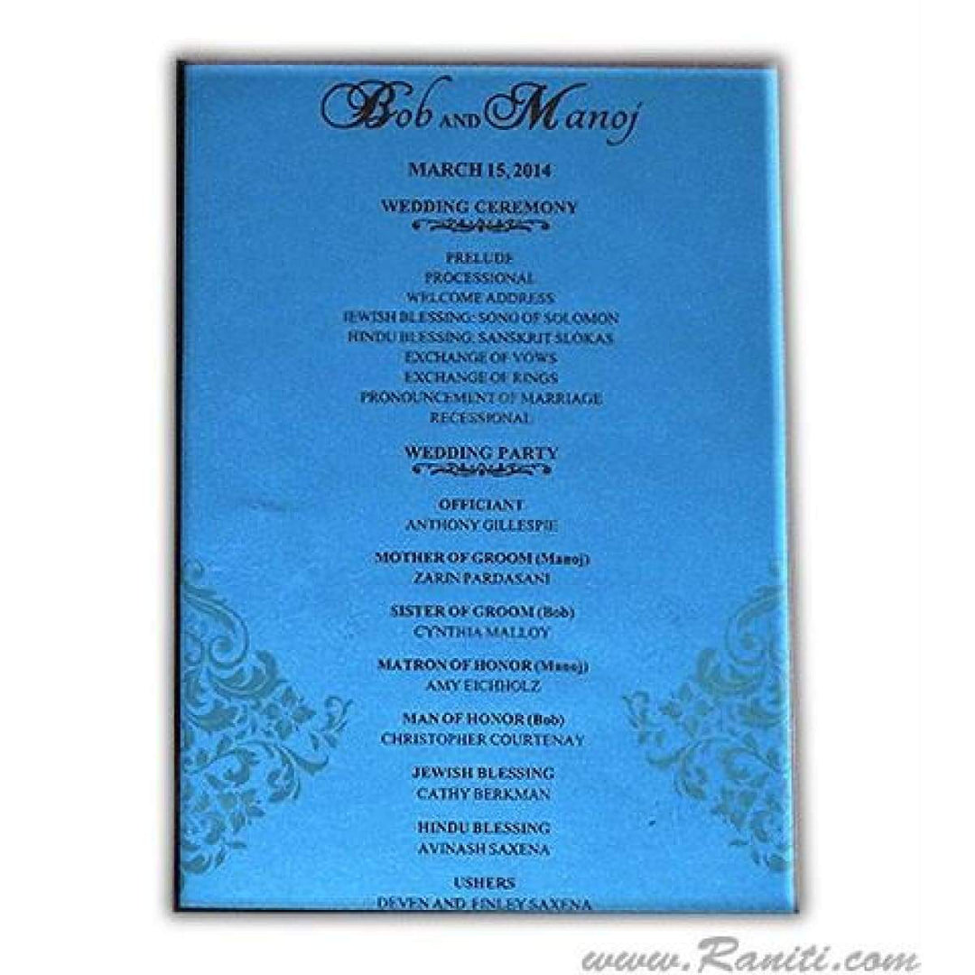 Blue Flat Custom Wedding Ceremony Program | Order of Ceremony Program | LGBTQ Wedding Ceremony Program WP-35 freeshipping - Raniti LLC - Custom Invitations & Stationery