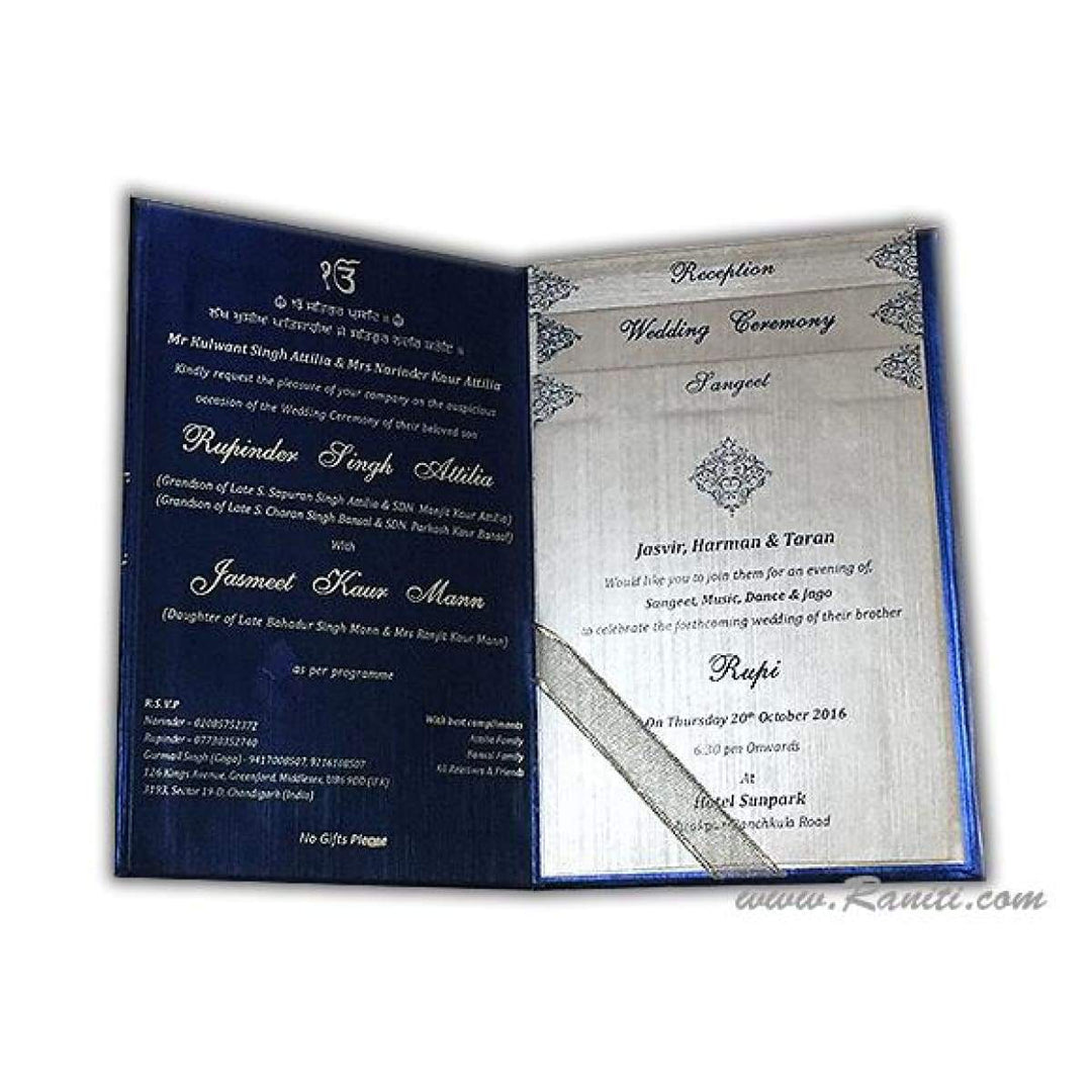 Blue Hardcover Custom Wedding Invitation Card | His & Her Custom Blue Invitation Card with Multiple Inserts AMH-174 freeshipping - Raniti LLC - Custom Invitations & Stationery