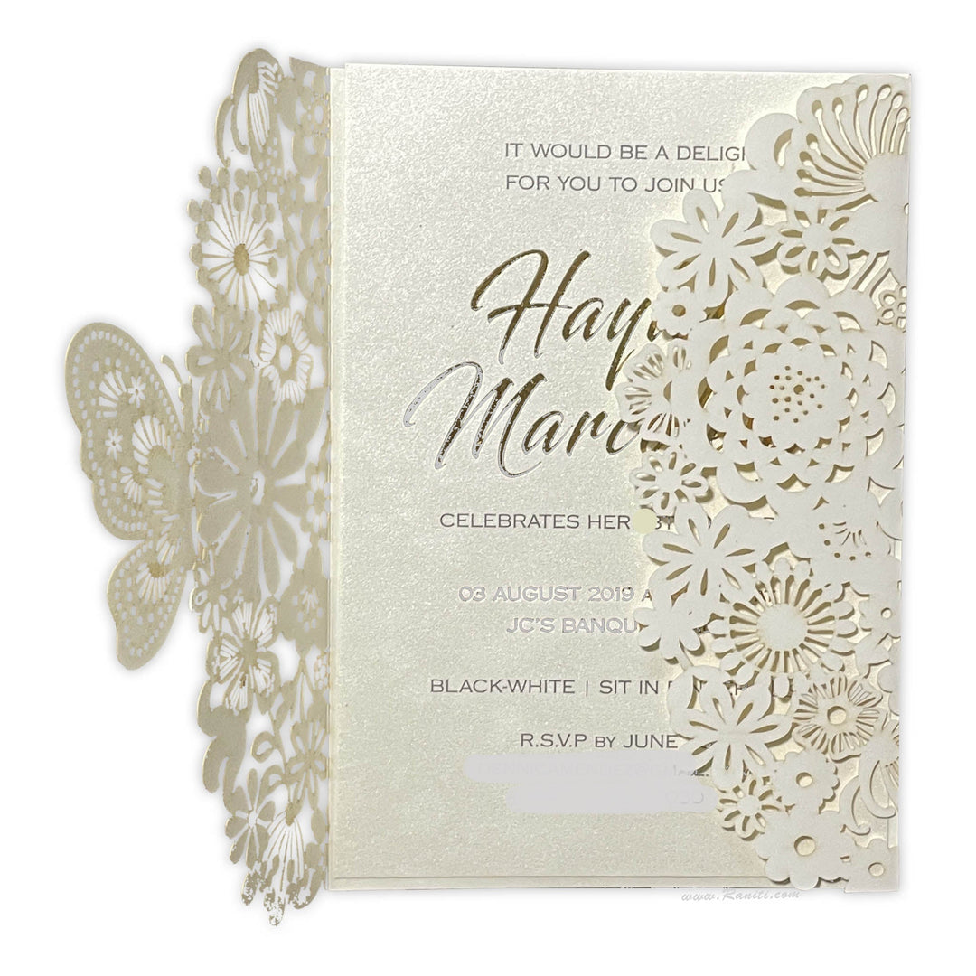 Bridal Shower Lasercut Custom Invitation Card Pearl White Gate Fold AML - 195BS - Raniti LLC - Custom Invitations & Stationery