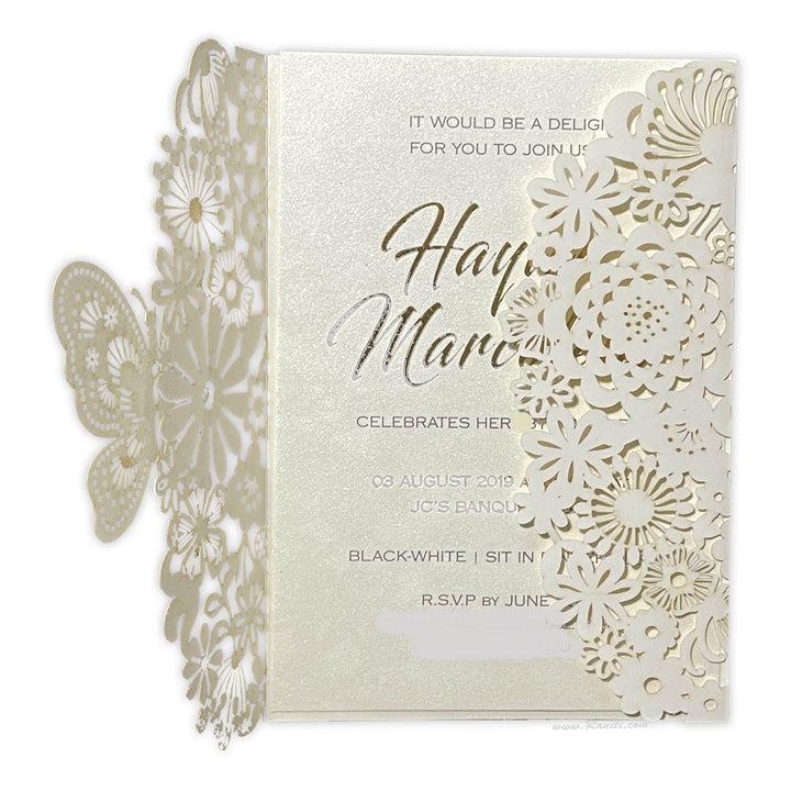 Bridal Shower Lasercut Custom Invitation Card Pearl White Gate Fold AML - 195BS - Raniti LLC - Custom Invitations & Stationery