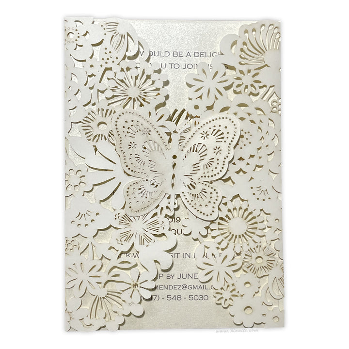 Bridal Shower Lasercut Custom Invitation Card Pearl White Gate Fold AML - 195BS - Raniti LLC - Custom Invitations & Stationery