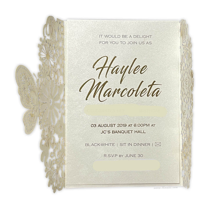 Bridal Shower Lasercut Custom Invitation Card Pearl White Gate Fold AML - 195BS - Raniti LLC - Custom Invitations & Stationery