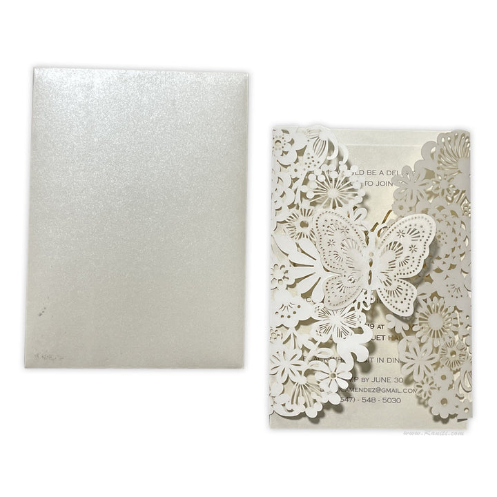 Bridal Shower Lasercut Custom Invitation Card Pearl White Gate Fold AML - 195BS - Raniti LLC - Custom Invitations & Stationery