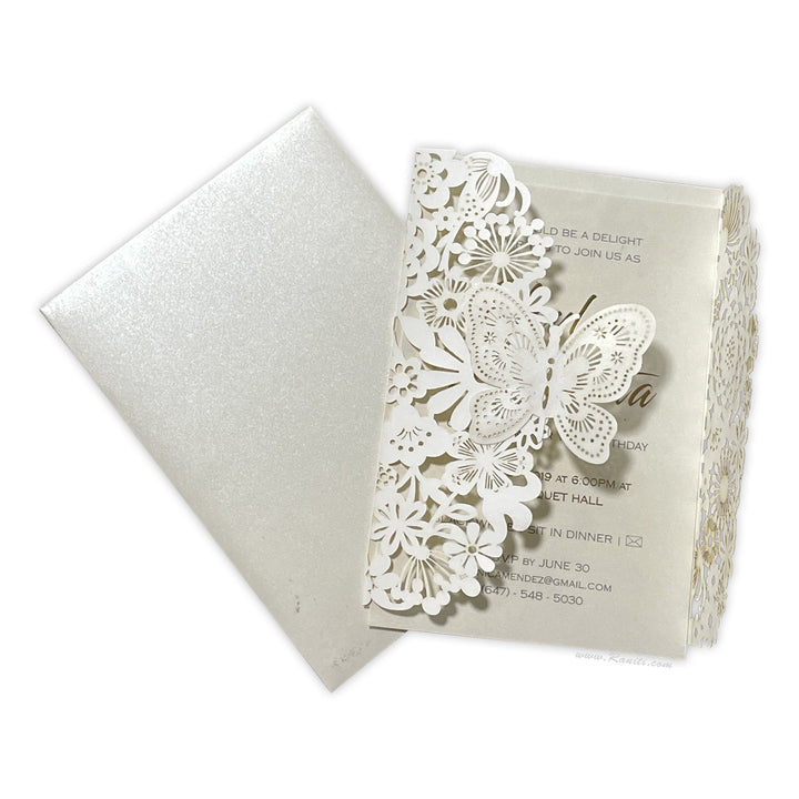 Bridal Shower Lasercut Custom Invitation Card Pearl White Gate Fold AML - 195BS - Raniti LLC - Custom Invitations & Stationery