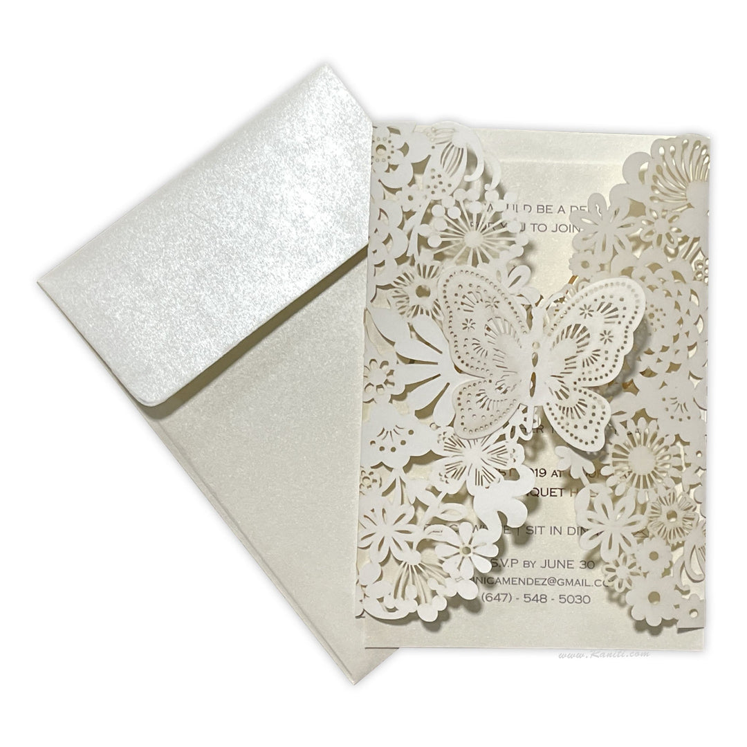 Bridal Shower Lasercut Custom Invitation Card Pearl White Gate Fold AML - 195BS - Raniti LLC - Custom Invitations & Stationery