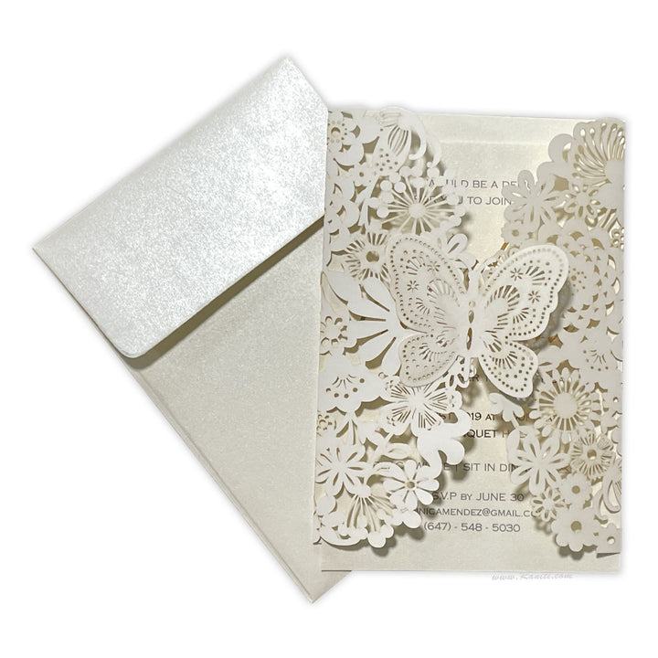 Bridal Shower Lasercut Custom Invitation Card Pearl White Gate Fold AML - 195BS - Raniti LLC - Custom Invitations & Stationery