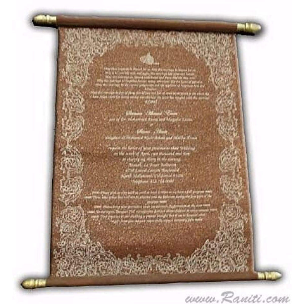 Brown and Golden Custom Walima Nikkah Scroll Invitation Card AMSC-4 freeshipping - Raniti LLC - Custom Invitations & Stationery