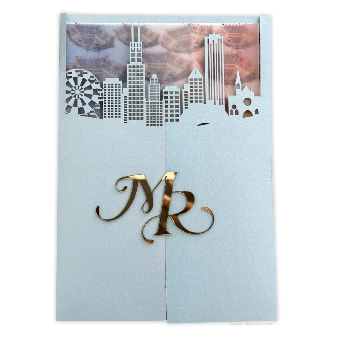 Chicago Skyline Lasercut Gatefold Custom Wedding Invitation Card | Custom Wedding Chicago Skyline Invitation Card | Velvet Foil Print Wedding Luxury Invitations ACDL - 35 - Raniti LLC - Custom Invitations & Stationery