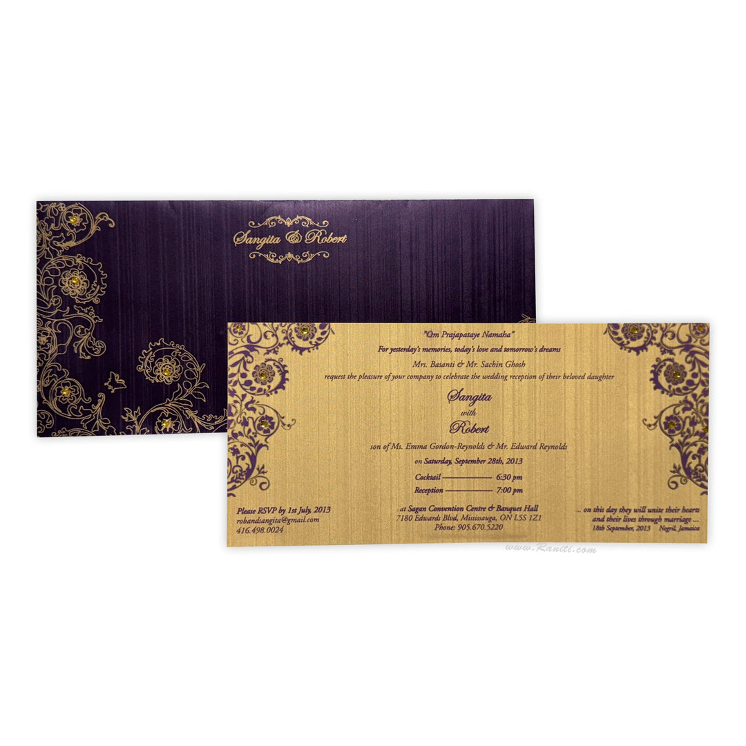 Civil Ceremony | Registry Marriage | Church Wedding Custom Invitation | Wedding Reception Invitation with Rhinestones AMSO - 229 - Raniti LLC - Custom Invitations & Stationery