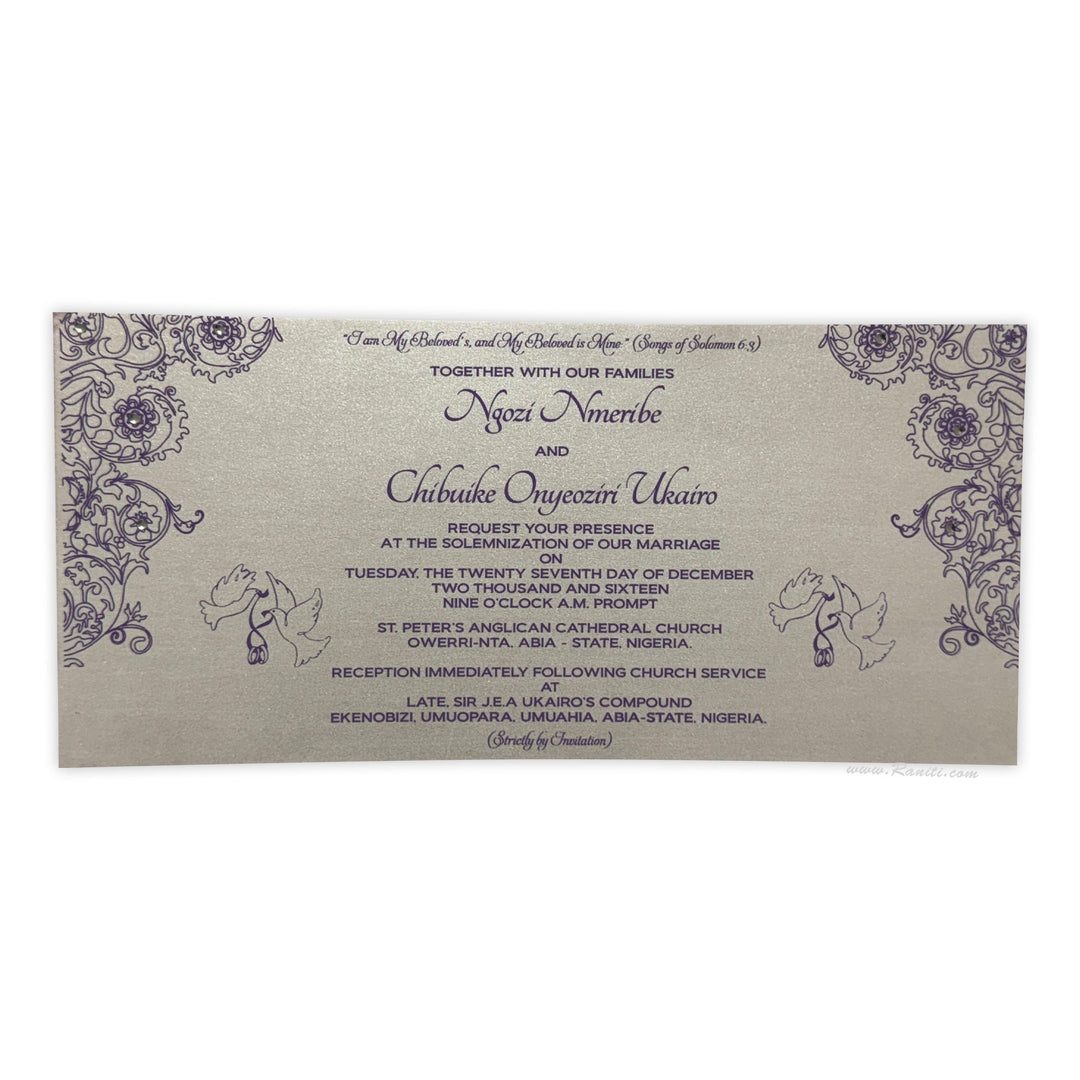 Civil Ceremony | Registry Marriage | Church Wedding Custom Invitation | Wedding Reception Invitation with Rhinestones AMSO - 229 - Raniti LLC - Custom Invitations & Stationery