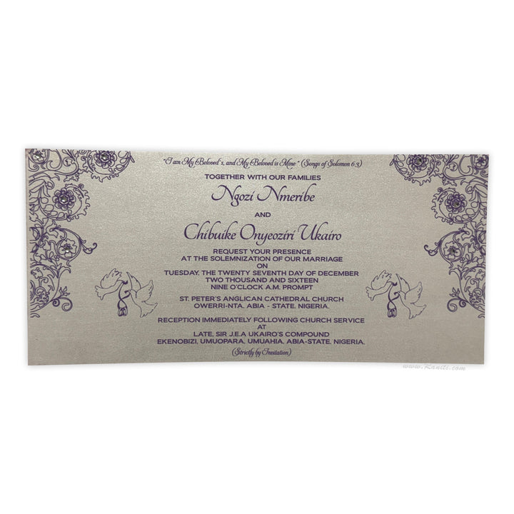 Civil Ceremony | Registry Marriage | Church Wedding Custom Invitation | Wedding Reception Invitation with Rhinestones AMSO - 229 - Raniti LLC - Custom Invitations & Stationery