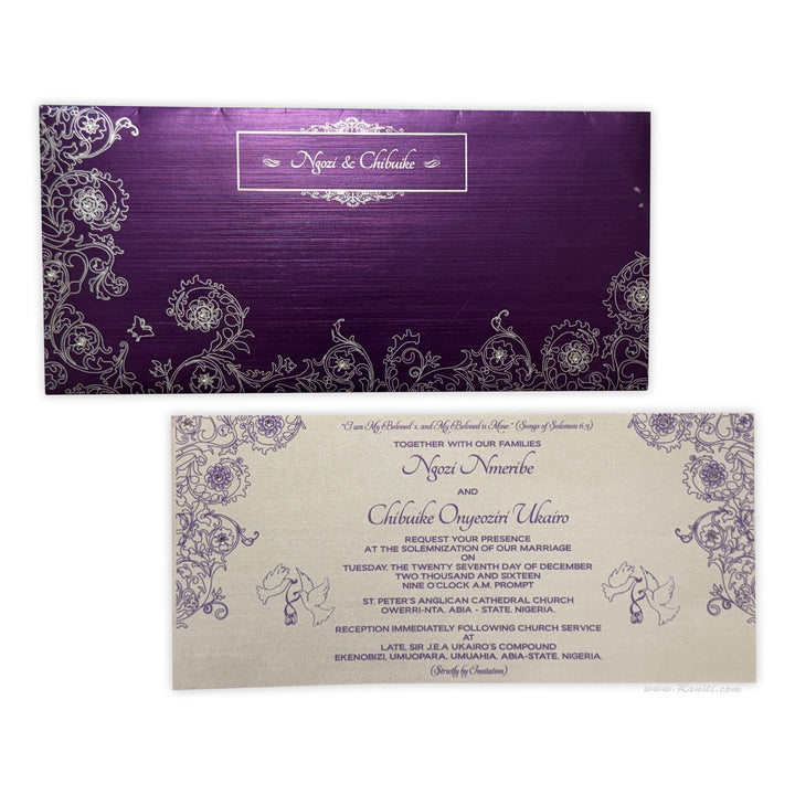 Civil Ceremony | Registry Marriage | Church Wedding Custom Invitation | Wedding Reception Invitation with Rhinestones AMSO - 229 - Raniti LLC - Custom Invitations & Stationery