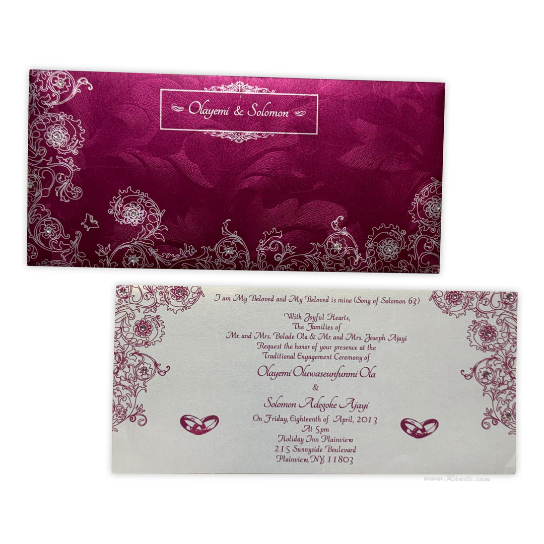 Civil Ceremony | Registry Marriage | Church Wedding Custom Invitation | Wedding Reception Invitation with Rhinestones AMSO - 229 - Raniti LLC - Custom Invitations & Stationery