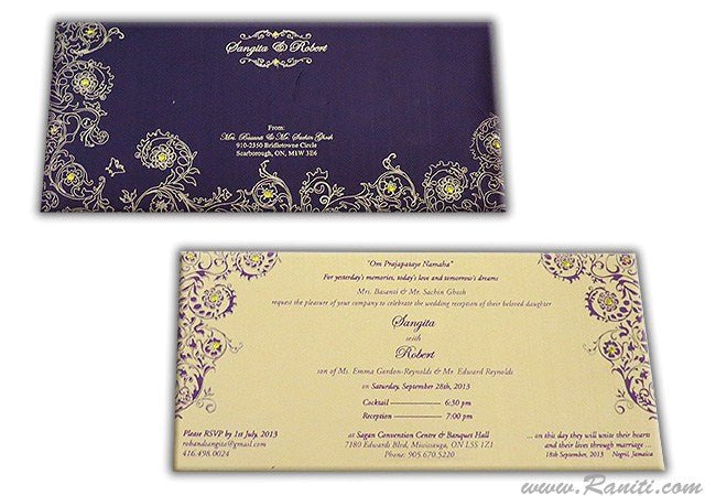 Civil Ceremony | Registry Marriage | Church Wedding Custom Invitation | Wedding Reception Invitation with Rhinestones AMSO - 229 - Raniti LLC - Custom Invitations & Stationery
