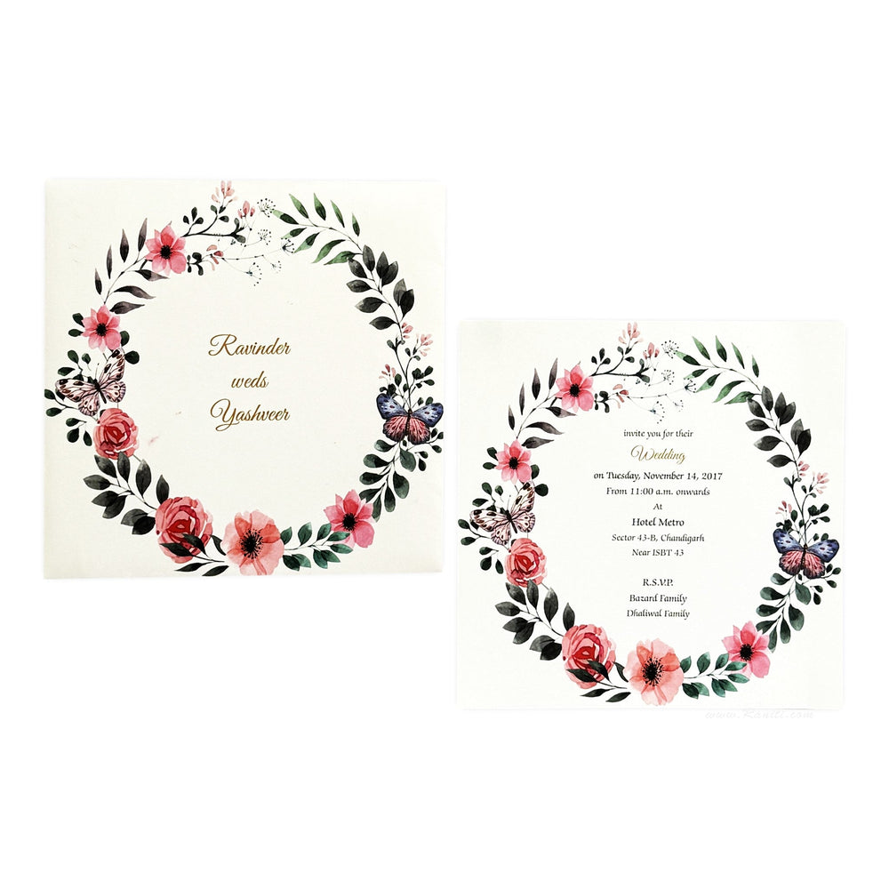 Civil Registry Marriage Invitation | Interfaith Wedding Classic Invitation | Floral Theme Wedding Reception Custom Invitation Card AMSO - 269 - Raniti LLC - Custom Invitations & Stationery