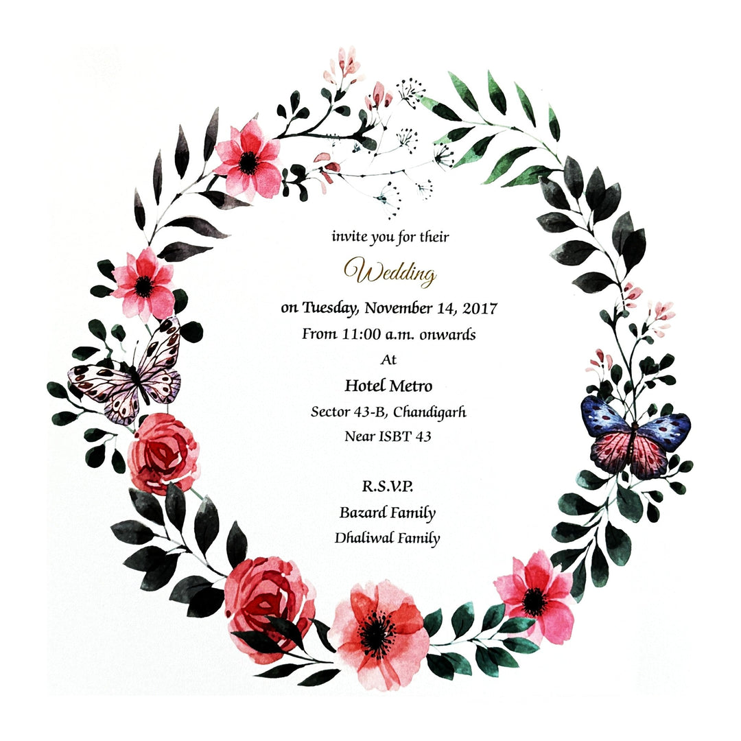 Civil Registry Marriage Invitation | Interfaith Wedding Classic Invitation | Floral Theme Wedding Reception Custom Invitation Card AMSO - 269 - Raniti LLC - Custom Invitations & Stationery